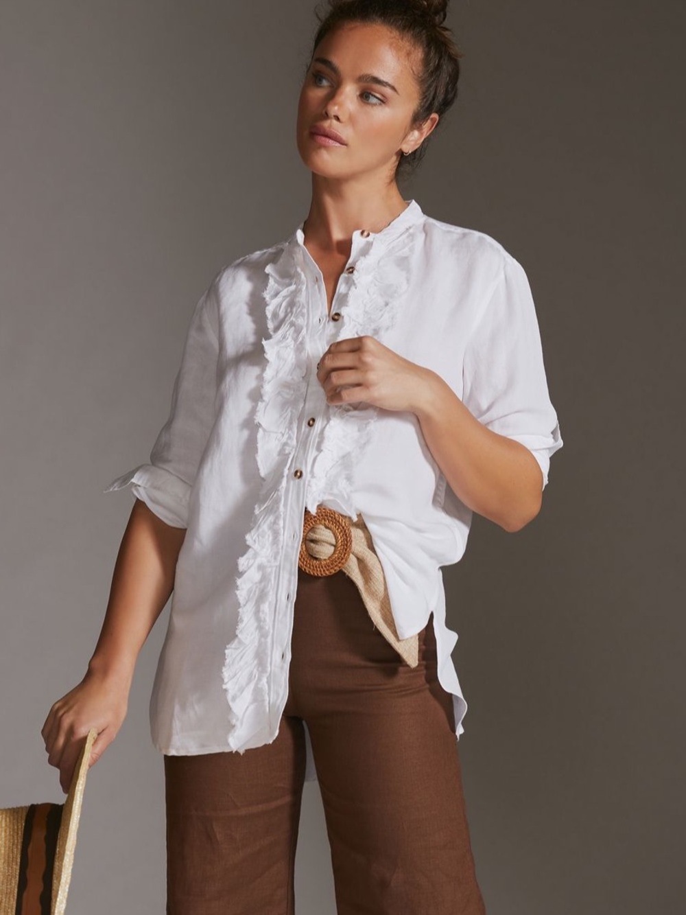 Anthropologie Pilcro Ruffled Placket Shirt Womens Size XL